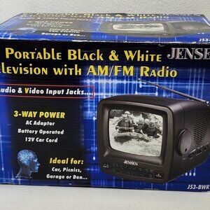 NWOT Jensen J53-BWR 5" Portable Black & White CRT AM FM Radio Retro Television